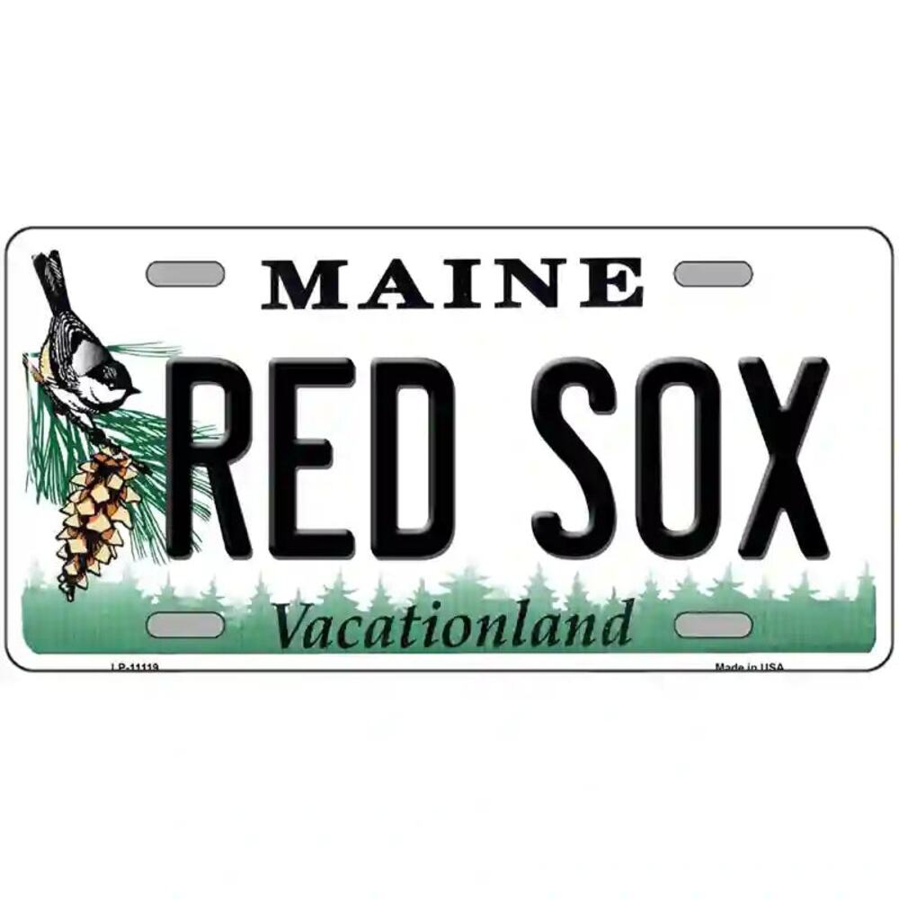 MLB Boston Red Sox Metal License Plate Maine Sign Auto Wall Art Fenway